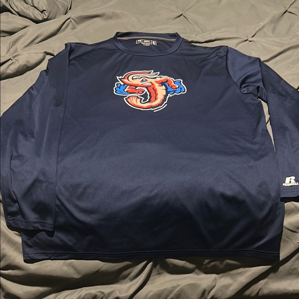 Navy Long Sleeve Shirt Jacksonville Jumbo Shrimp Russell. MLB Miami Marlins